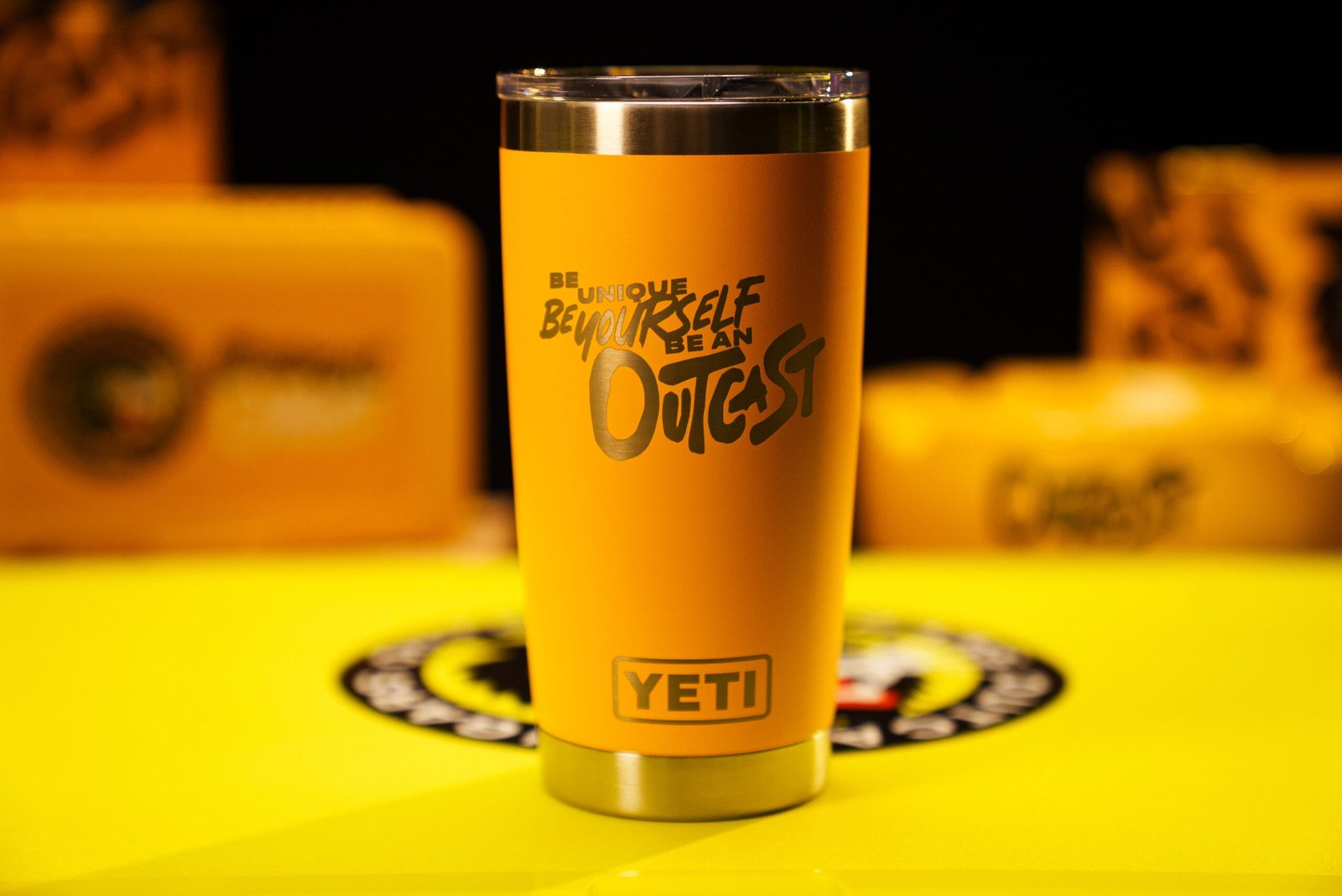 OUTCAST CUSTOM YETI TUMBLER – YELLOW EDITION